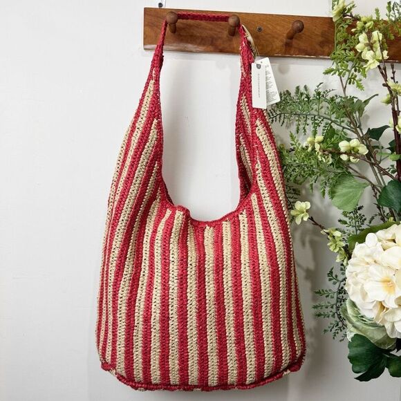 Anthropologie The Love Knot Slouchy Bag: Raffia Buckle Edition | New NWT | Red S - Picture 2 of 16